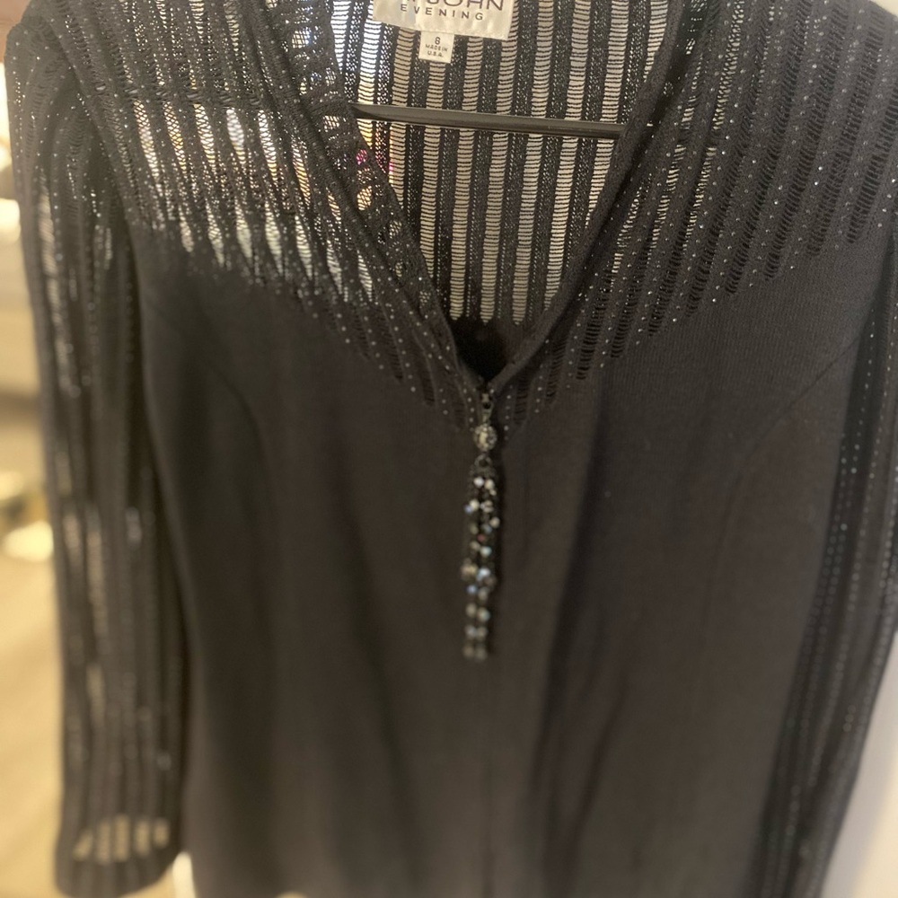 St. John Black and White Sheer Striped Top